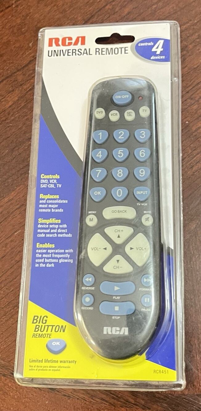 RCA RCR451 Universal Big Button Remote‎ 4 Device Glow Dark NIP Sealed